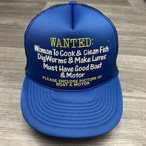 True Vintage 80s Funny Fishing Snapback Trucker Hat Script Parody Comedy‎ Girl